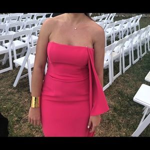 Halston Heritage Hot Pink MIDI Dress with side Ruffle Detail Size 6